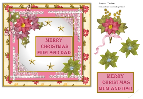 Mum and Dad, Christmas card, decoupage sheet, A4 Quick Card