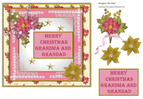 Grandma and Grandad, Christmas card, decoupage sheet, A4 Quick Card
