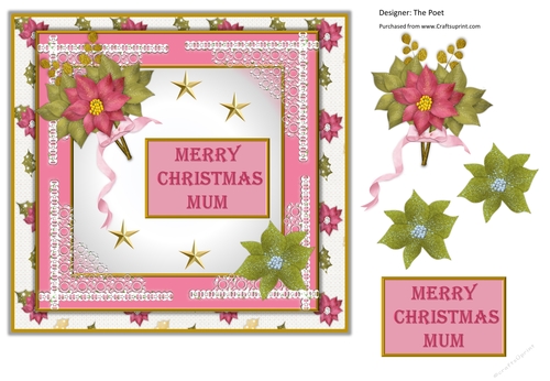 Mum, Christmas card, decoupage sheet, A4 Quick Card