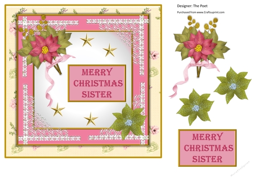 Sister, Christmas card, decoupage sheet, A4 Quick Card