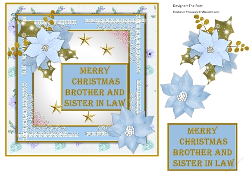 Brother and Sister in Law, Christmas card, decoupage sheet, A4 Quick Card