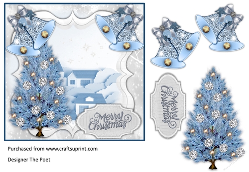 Blue Sparkle Merry Christmas 2 Quick card decoupage sheet