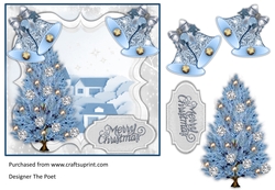 Blue Sparkle Merry Christmas 2 Quick card decoupage sheet