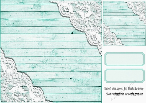 Turq Wood and lace corners 8x8 card front