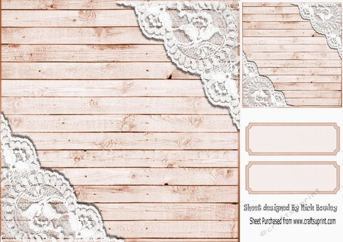 Brown Wood and lace corners 8x8 card front