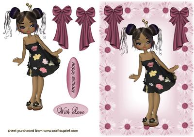Cute Little Girl with Pigtails in Flower Frame