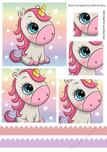 Cute rainbow unicorn with stars and scalloped borders square pyramids