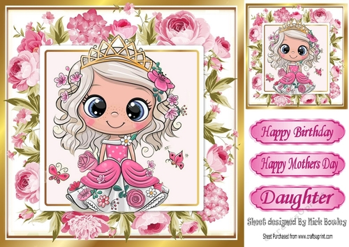 Pretty princess with pink roses 8x8