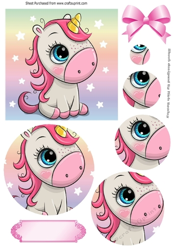Cute rainbow unicorn with stars and scalloped borders circle pyramids