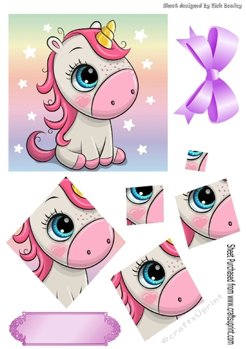 Cute rainbow unicorn with stars and scalloped borders twisted pyramids