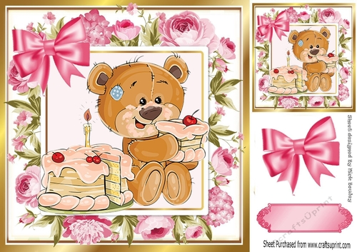Oh Yummy Cake! And its all mine, birthday teddy 8x8
