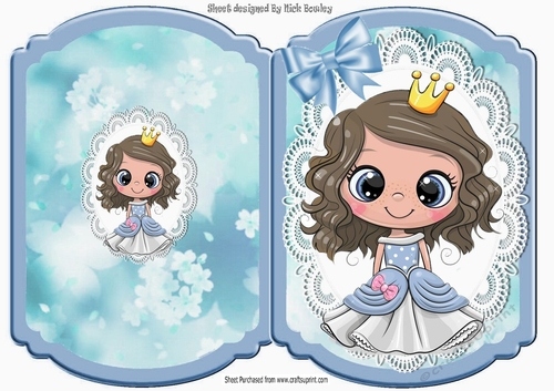 pretty little princess dressed in blue with bow bracket card