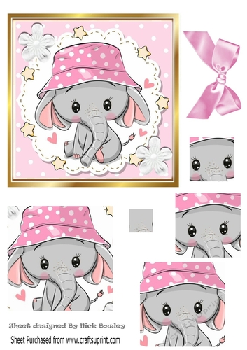 cute ele in pink  dot sun hat with stars square pyramids