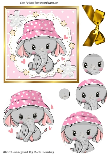 cute ele in pink  dot sun hat with stars circle pyramids