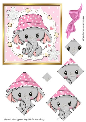 cute ele in pink  dot sun hat with stars diamonds pyramids