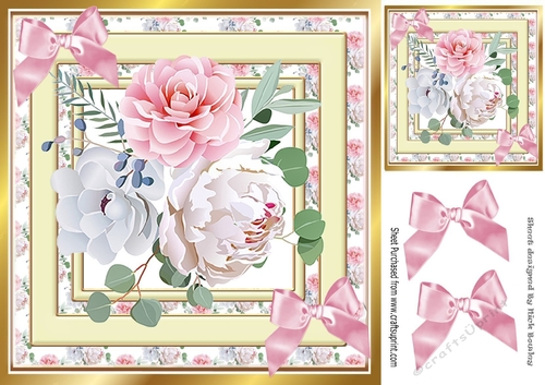 Gold and cream frame of delicate roses & bows 8x8 