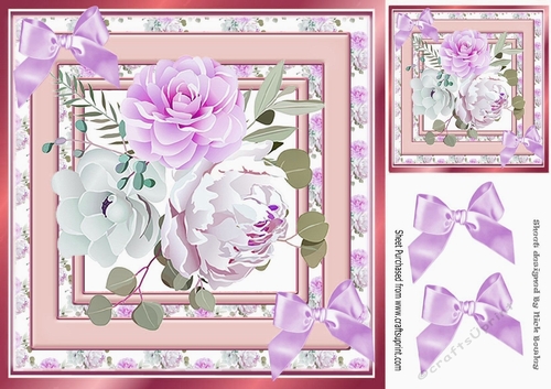  frame of delicate lilac roses & bows 8x8