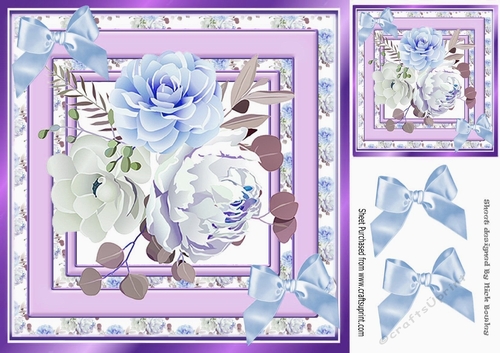 frame of delicate blue roses & bows 8x8