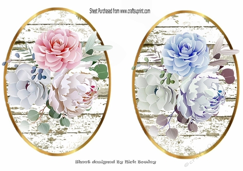 Two lovely white wash wood effect topper/card fronts with delicate roses
