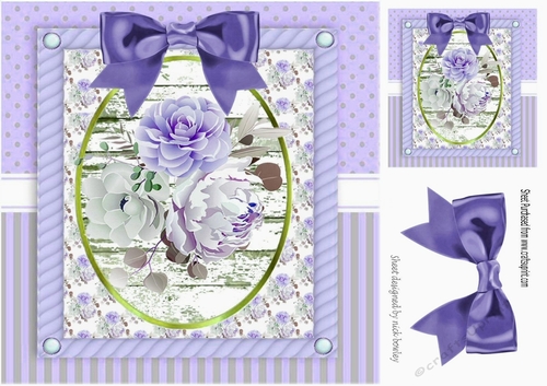 Pretty purple roses in ornate frame with bow 8x8