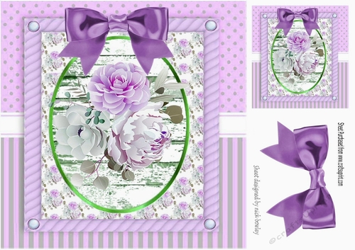 Pretty lilac roses in ornate frame with bow 8x8
