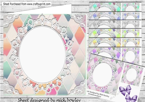  8 Pretty Diamond and oval lace topper, card fronts with bows 7x7 bumper kit