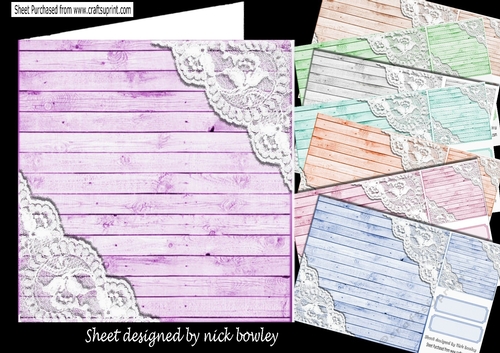  8 lovely Wood and lace corners 8x8 card fronts in colours Bumper kit