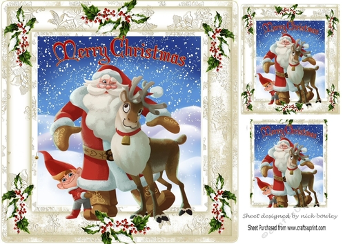 santa and friends in the snow holly frame 8x8