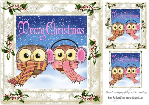 cute pair of owls in scarves in the snow 8x8