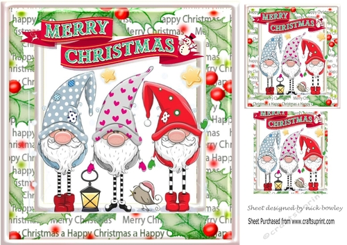  Santas jolly elves in holly/berry frame  8x8