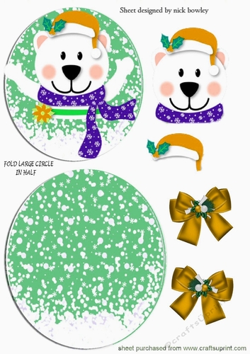 A lovely rocker card of a polar bear & gold bows