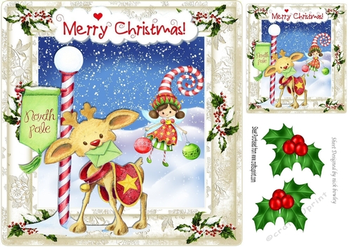 Whimsical rudy posting letter with faerie in holly/berry 8x8 frame