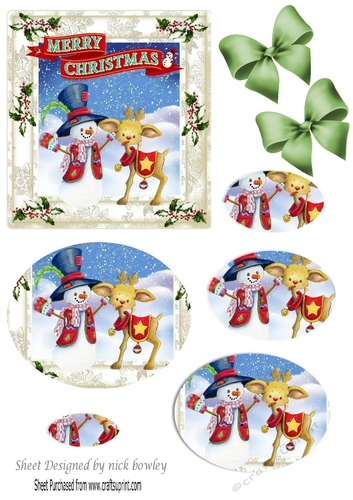 Whimsical snowman with reindeer oval pyramids
