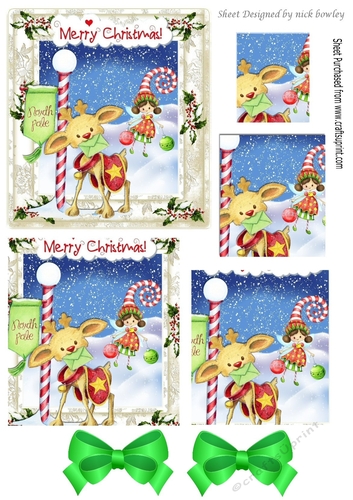 Whimsical rudy and faerie in holly/berry square pyramids