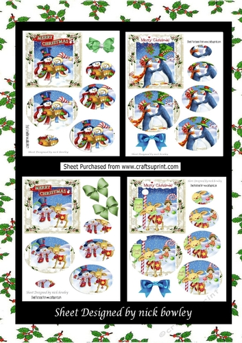 4 Whimsical christmas designs in holly/berry oval pyramids mini kit (2)