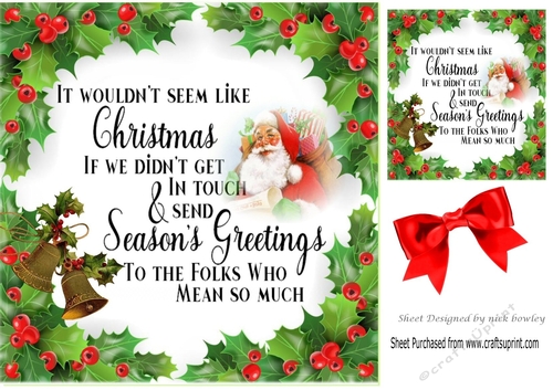 A lovely festive christmas frame, with santa/bells  & verse card front 8x8 
