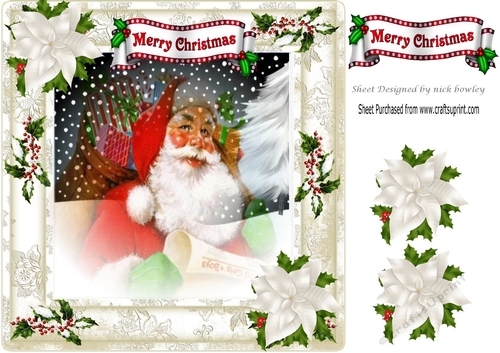 Faded santa with his list in festive frame 8x8