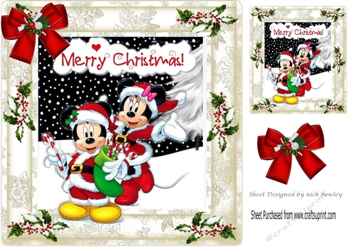 Fun in the snow in a festive frame with holly and bow 8x8