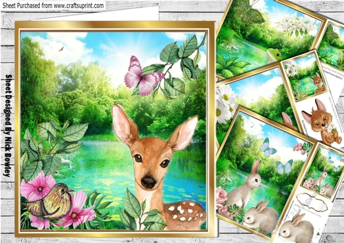  4 lovely lily pond card fronts with animals  8x8 mini kit