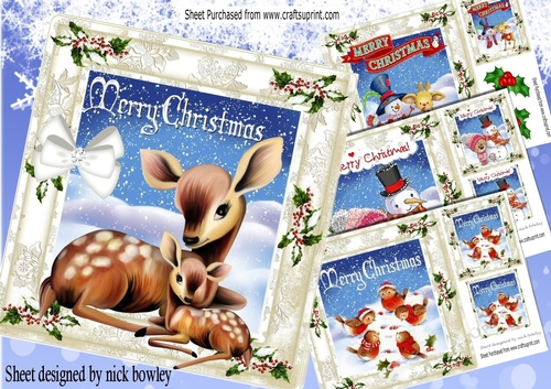 4 Lovely christmas designs card fronts 8x8 mini kit (set three)