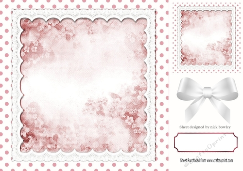 Pretty pink polkadot , lace and marble 8x8 card front