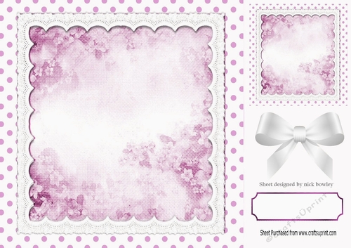 Pretty lilac polkadot , lace and marble 8x8 card front