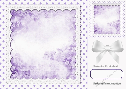 Pretty purple polkadot , lace and marble 8x8 card front