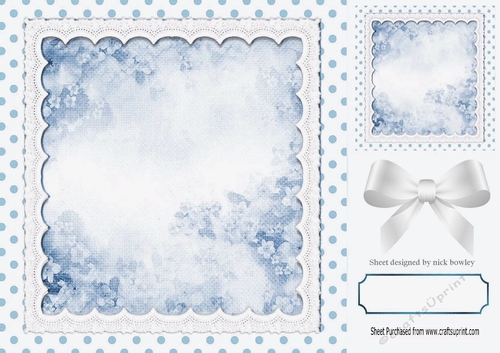 Pretty blue polkadot , lace and marble 8x8 card front
