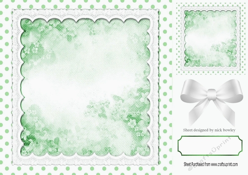 Pretty green polkadot , lace and marble 8x8 card front