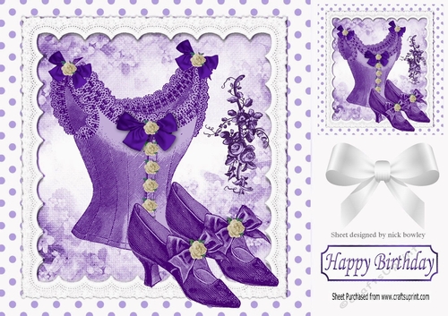  purple polkadot , lace and marble 8x8 card front, with vintage basque