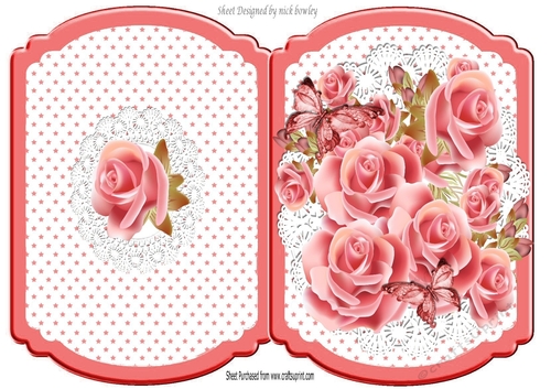 Stars and  roses on lace fold bracket card