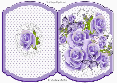 Stars and lilac roses on lace fold bracket card