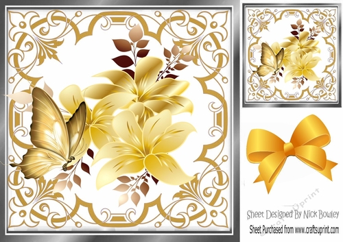 Pretty ornate gold scroll 8x8 card front/insert frame with flowers