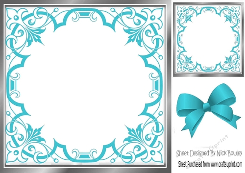 Pretty ornate turq scroll 8x8 card front/insert frame